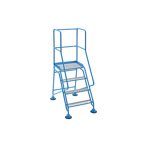 Escalera rodante con tarima  plataforma y peldaños de rejilla