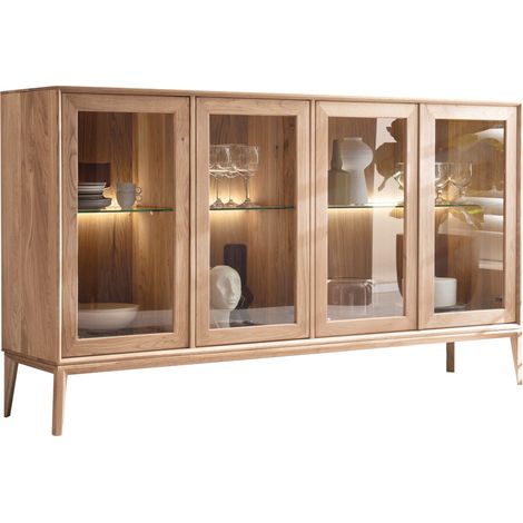 Sideboard mit Vitrinentüren inkl. Beleuchtung Eiche massiv geölt CUNEO-137 (1/5)