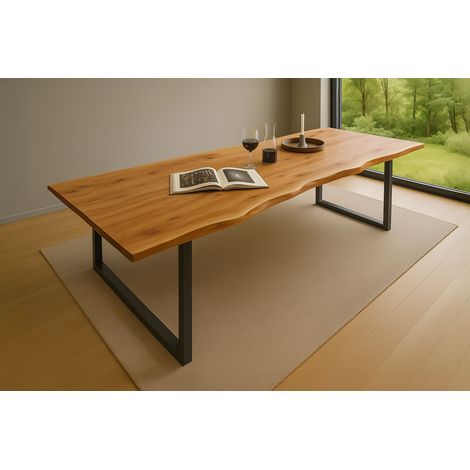 Esstisch Baumkante massiv Akazie natur 300 x 100 schwarz QUINN (1/5)