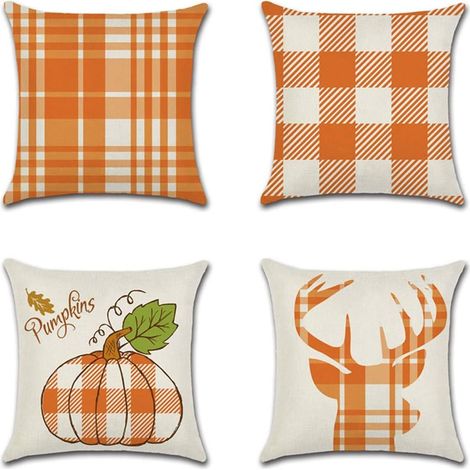 Housse de coussin pour Thanksgiving, lot de 4, en coton et lin, pour décoration automnale de canapé, voiture ou maison. (1/5)