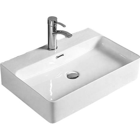 Lavabo cerámico sobre encimera, 60x42,5x13,5 cm, Blanco