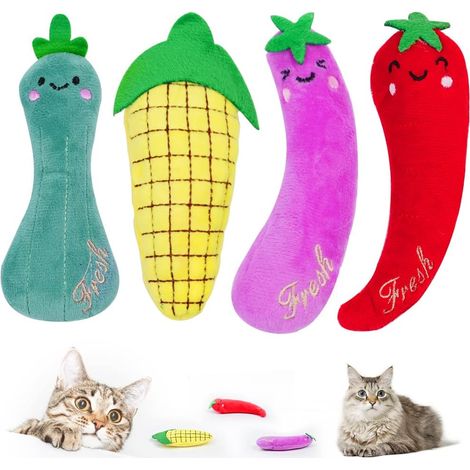 Jouet Herbe a Chat, 4 Pièces Jouet pour Chat Cataire Légume Jouant À Mâcher Nettoyage des Dents Cataire Légume Interieur Convient à Tous Les Chats (1/5)