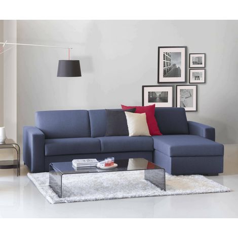 Talamo Italia Canapé Alicya, Canapé d'angle, 100% Made in Italy, Canapé avec ouverture pivotante, avec conteneur réversible Péninsule, avec accoudoirs standards, Cm 280x95h90, Bleu, avec emballage ren (1/5)
