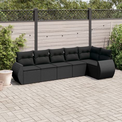 vidaXL Set Divano da Giardino 6 pz con Cuscini Nero in Polyrattan (1/5)