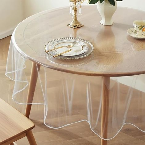 Transparent Round Tablecloth 180 cm, Oil-Resistant PVC Table Protector, Waterproof, Diameter (1/3)