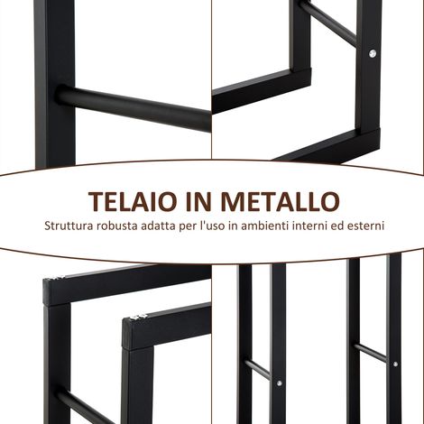 Porte-bûches métallique noir vertical 100 kg max, 40x25x100 cm, usage intérieur et extérieur (1/5)