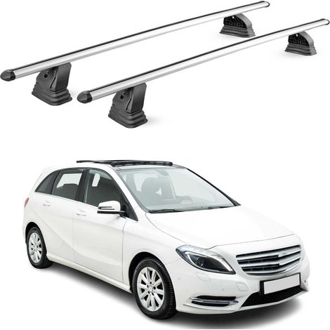 OMAC Barres de toit transversales en aluminium pour Mercedes Classe B W246 2012-2018 – TÜV / DIN 75302:2019 – Antivol inclus – Charge max 75 kg – 2 barres – Gris