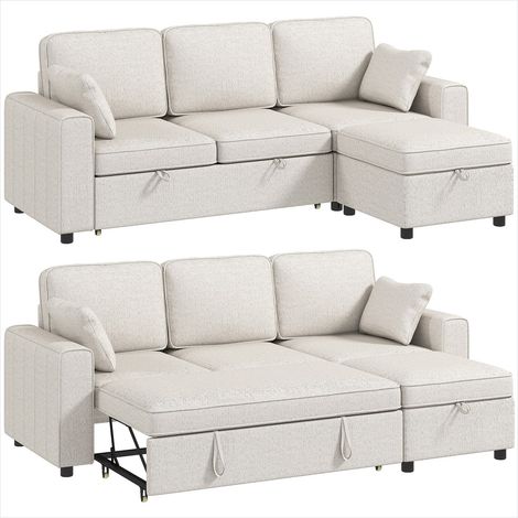 Canapé convertible 3 places avec pouf de rangement beige (1/5)