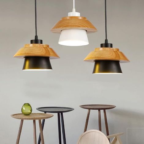 Lustre nordique en bois massif en aluminium chambre restaurant café personnalité de la mode créative lustre en bois (White)