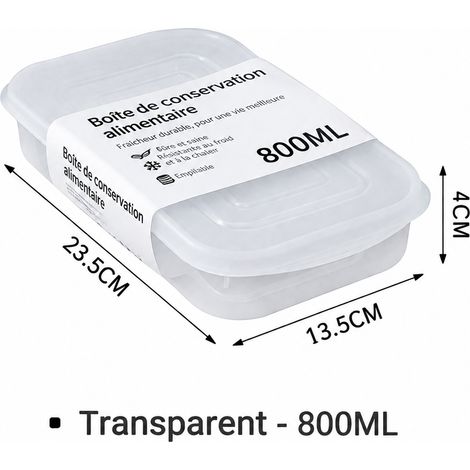 Boîte de conservation et congélation alimentaire en PP 800 ml avec couvercle transparent 800ml transparent 23,5 × 13,5 × 4 cm 300 g – Livraison gratuite