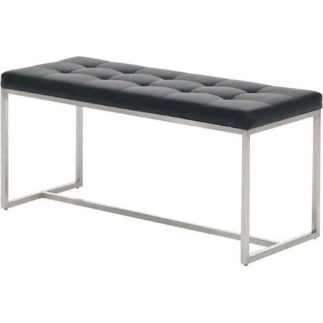 Panca sgabello seduta imbottita con struttura in acciaio inox sintetico nero 100x40 cm 100000802