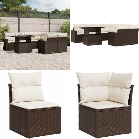9-tlg. Garten-Sofagarnitur mit Kissen Braun Poly Rattan - Gartenmöbel - Esszimmerset - Outdoor Möbel - Lounge Set - Rattan Gartenmöbel - Home & Living (1/5)