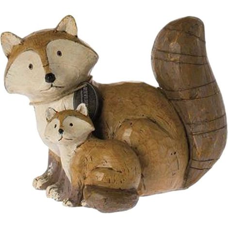 Statuette Renards de décoration en résine aspect bois