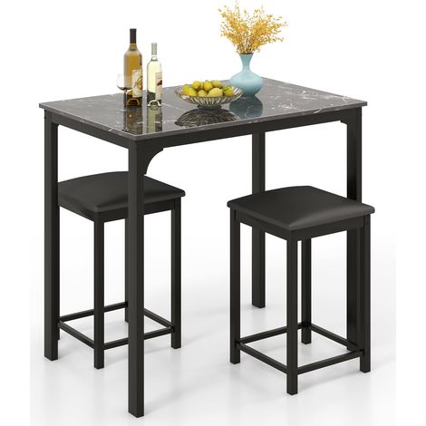 COSTWAY Counter-height Dining Table Set 3-Piece Bar Table Set w/1 Table Black (1/5)
