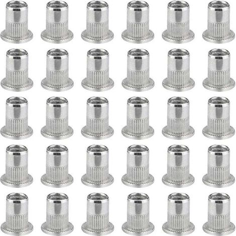 100 Pieces M6 Flat Head Rivet Nuts, Stainless Steel Rivet Nuts, Flat Head Threaded Insert, M6 Rivet Nut, M6 Rivet Nut (1/5)