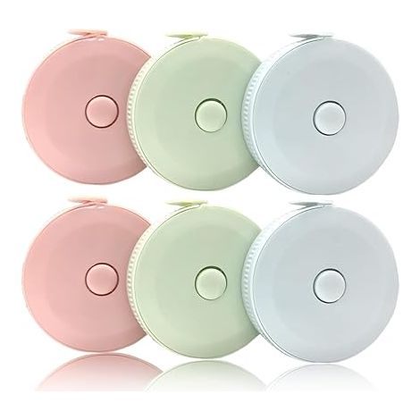 6-teiliges flexibles, doppelseitiges, einziehbares Maßband mit Schlüsselanhänger zum Nähen von Körpergrößen, Brustumfang, Kopfumfang und Längenmessung (150 cm/59 Zoll)