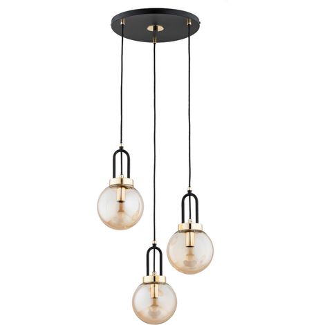 Suspension ronde noire ambre doré 3xE14 Ø38 Alfa Atori (1/3)
