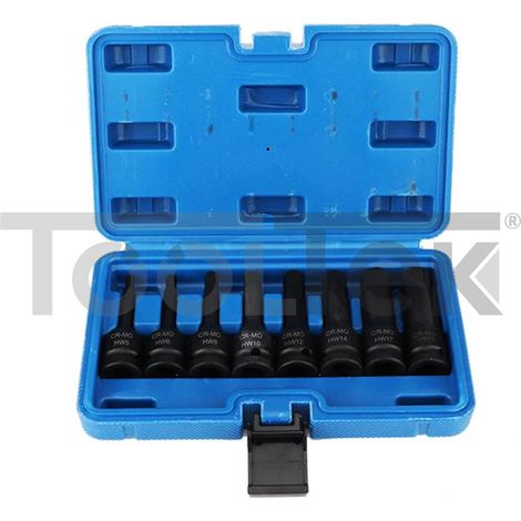 SET CHIAVI 8pz BUSSOLA A IMPATTO ESAGONALI 1/2" HW5/HW19 RINFORZATE 78mm