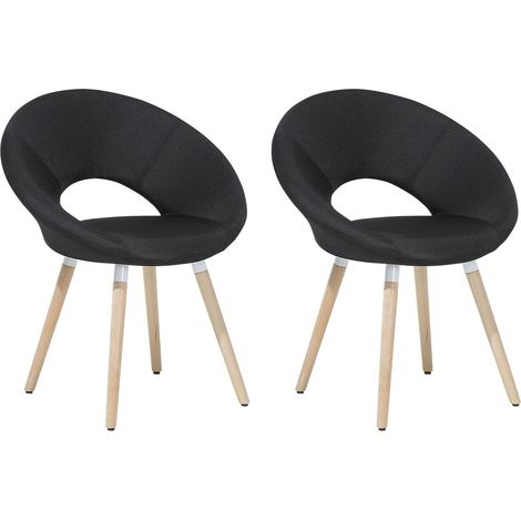 Lot 2 Chaises Design en Tissu Noir sur Pieds en Bois Confort et Style pour Salon Cuisine ou Salle à Manger Rétro Scandinave Beliani (1/5)