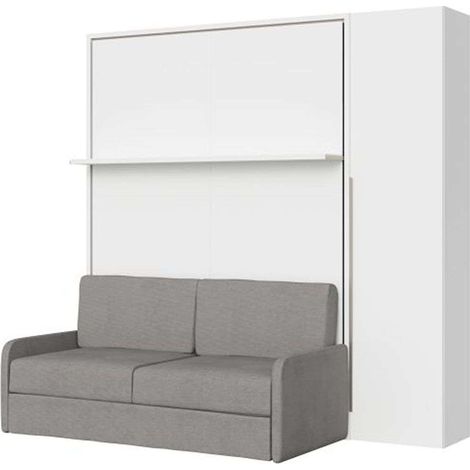 Letto francese verticale a scomparsa Versia Sofà 140 con armadio sx 2 ante Bianco