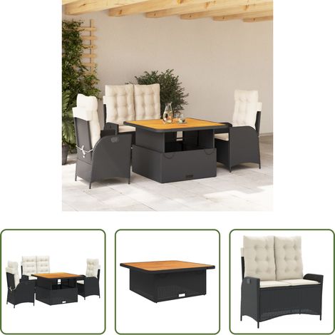 vidaXL Relaxsessel - 4-tlg. Garten-Essgruppe mit Kissen Schwarz Poly Rattan (1/5)