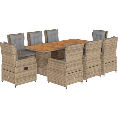 9-tlg. Garten-Essgruppe mit Kissen Beige Poly Rattan vidaXL