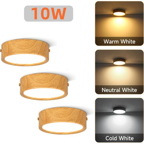 Lot de 3 Plafonniers LED 10W 3 Températures de Couleur, Spots LED en Saillie, Effet Bois Naturel (1/5)