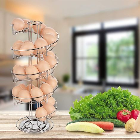 Distributeur Oeuf Acier Inoxydable, Distributeur Oeuf Spirale Rangement Contient Environ 30-36 Oeufs, Support à Oeufs Peut Ranger et Marquer dans l'ordre-Argenté (1/4)