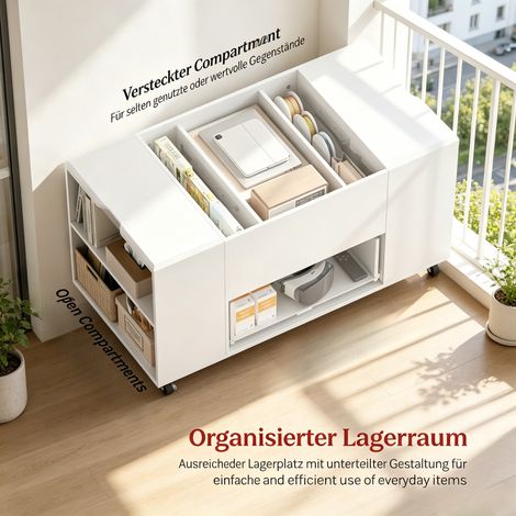 Table à manger compacte, table basse roulante escamotable avec roues freinées, table d'appoint pour salon, pupitre ajustable (lot d'un seul meuble) (1/5)