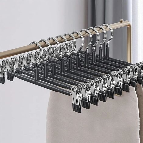 Cintres métalliques pour pantalons, lot de 10, cintres à pinces pour pantalons, chaussettes, jupes, 30 cm, antidérapants, chromés, extensibles pour pantalons avec pinces, grande capacité de charge (1/5)