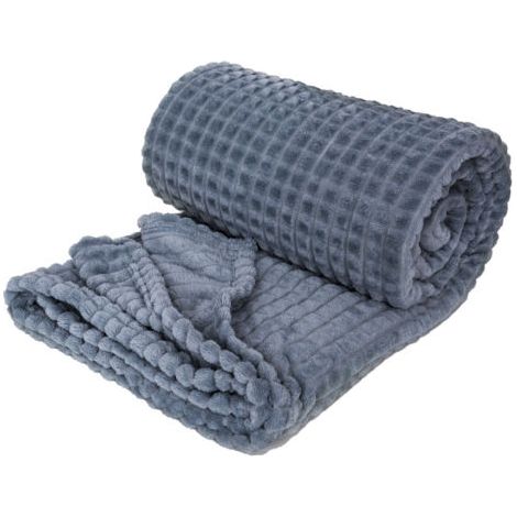 BUNTHAUS Bleu (150 x 200 cm) Couverture à carreaux en flanelle douce pour l'automne et l'hiver, couverture de lit, de bureau, de sieste chaude, de canapé, uni, texturée gaufrée, pour chaise, canapé, c (1/5)