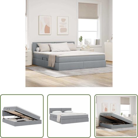 Lit hydraulique - Lit avec rangement et matelas Gris clair 180 x 200 cm (1/5)