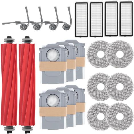 Zubehör Ersatz für Roborock Qrevo Serie - QV 35A, QV 35S, QR 598, QR 798 Saugroboter, 2 Hauptbürste, 4 Seitenbürsten, 4 HEPA Filter, 6 Wischtücher, 6 Staubbeutel, (1/5)