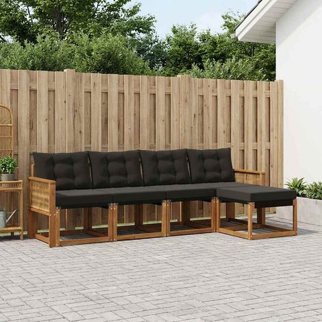 vidaXL Conjunto de sofás de exterior 5 uds. Natural y negro (1/5)