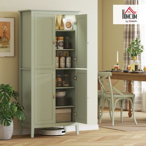 Aparador de cocina, mueble alto de almacenamiento con iluminación LED regulable y detector de movimiento, 80 x 40 x 176,5 cm, verde.