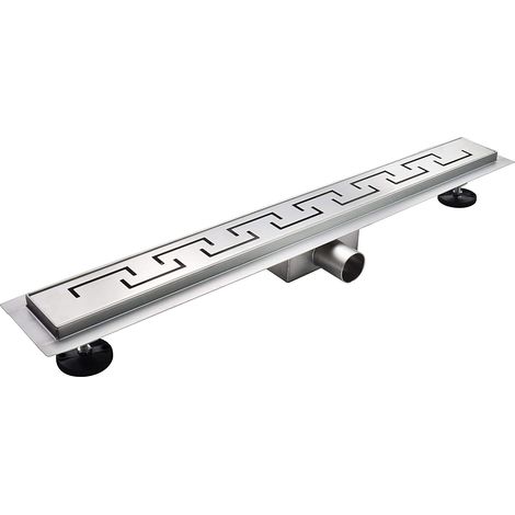 Canaleta de Ducha Rectangular de Acero Inoxidable Ultra Plana Medida 60cm - Modelo R4 Desag�e de Borde Griego plateado