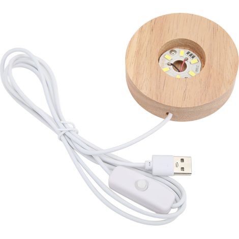LED Light Base USB Interface Oak Wood Material Round 2cm/0.8in Thickness Glowing Decorative Display Lamp for Home 5VWhite Light Base (1/5)