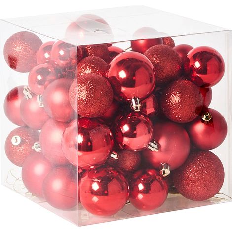 Set di 60 palline di Natale in plastica Glitter rosso Tyin