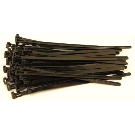 Colliers rilsan réutilisables 350 mm x 7.6 mm – Lot de 50 – Avec languette de déblocage – Pour câbles électriques et tuyaux