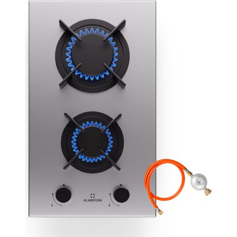 Klarstein Goldflame - Piano cottura a gas, 2 fuochi, bruciatori in ottone, acciaio inox (1/5)