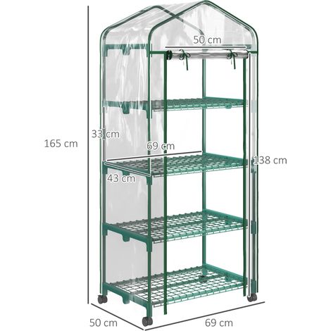 Serre en aluminium,serre,mini serre,maison à plantes,ossature froide,4 étagères,69 x 50 x 165 cm,transparente