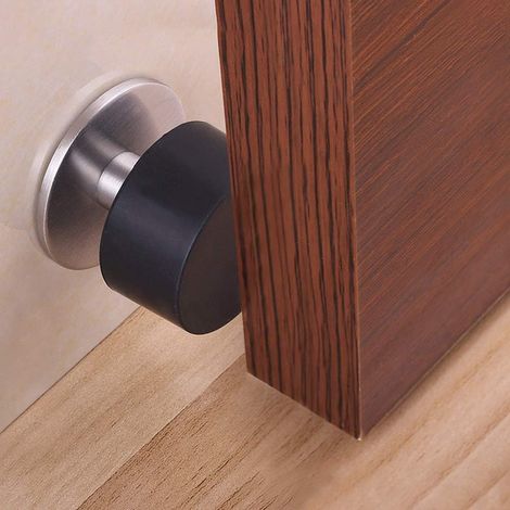 Butoir de Porte Adhésif en Acier Inoxydable, Butée Murale Antichoc avec Coussin en Caoutchouc, Stop Porte pour Sol ou Mur, Diamètre 40mm, Noir, Lot de 1 (1/3)