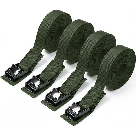 Sangles d'arrimage avec boucle à cliquet 3.6m Vert 25mm pour sécurisation de chargement Camping Voyages Bagages