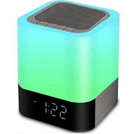 Nachtlicht mit Bluetooth-Lautsprecher, 5-in-1-Nachttischlampe mit Bluetooth-Lautsprecher und digitalem 12/24-Stunden-Kalender