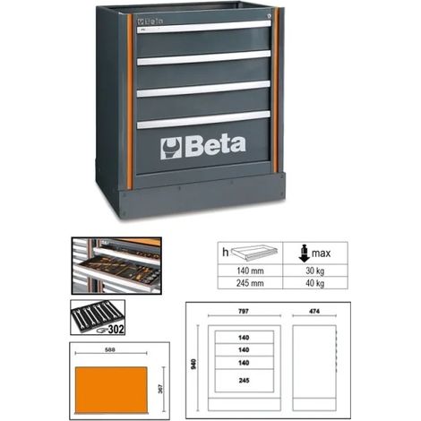 Beta C55M4 Modulo fisso con 4 cassetti per arredo officina