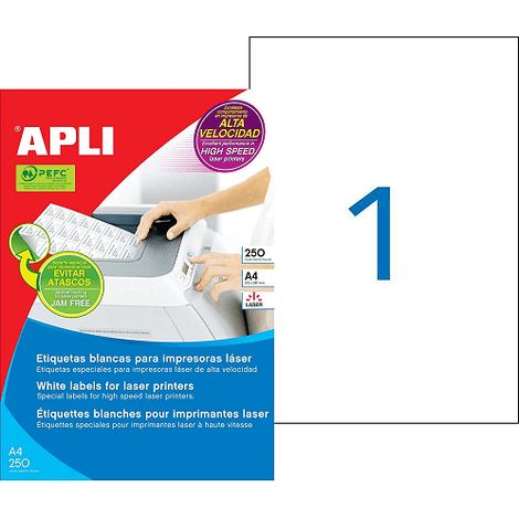 Etiquetas adhesivas imprimibles 210 x 297 mm 250 hojas  Blanco