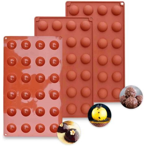 Moule Silicone 3 Pièces Demi Sphere et Sphere - 24 Cavités, Idéal pour Gâteaux, Mousse, Dôme et Gelée Chocolat