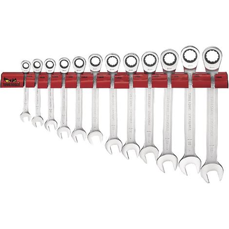 Jeu de 12 clés mixtes à cliquet sur support mural Teng Tools WRSP12RS