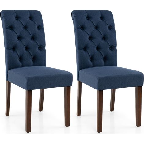 COSTWAY Set di 2 Sedie Imbottite da Cucina con Schienale Alto, Blu (1/5)