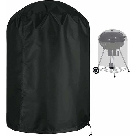 Housse de barbecue ronde imperméable et résistante aux déchirures en tissu anti-UV, avec sangle latérale coupe-vent Noir (Φ70 x 70 cm) (1/4)